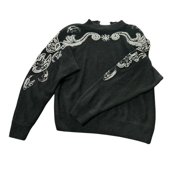 Vintage Claudia D  beaded Black Sweater with Silver and pearls embellishments. - Picture 1 of 6